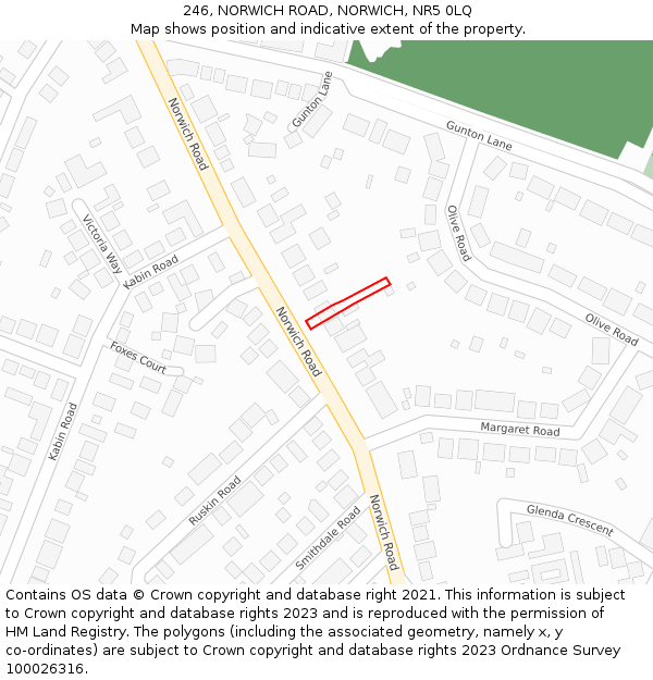 246, NORWICH ROAD, NORWICH, NR5 0LQ: Location map and indicative extent of plot