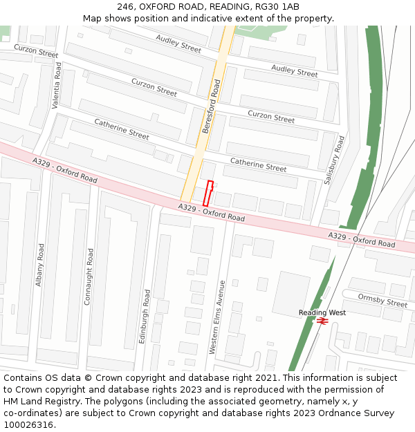 246, OXFORD ROAD, READING, RG30 1AB: Location map and indicative extent of plot