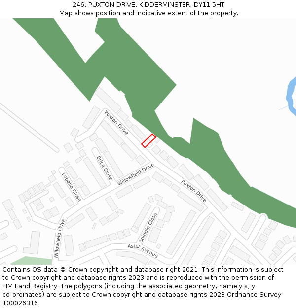 246, PUXTON DRIVE, KIDDERMINSTER, DY11 5HT: Location map and indicative extent of plot