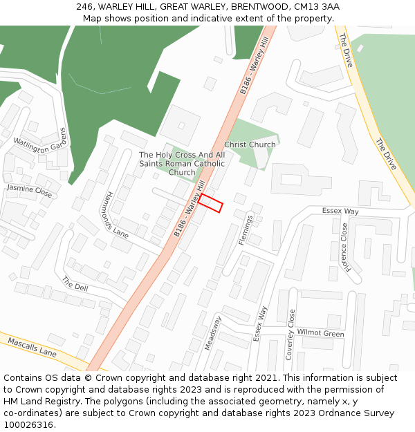 246, WARLEY HILL, GREAT WARLEY, BRENTWOOD, CM13 3AA: Location map and indicative extent of plot