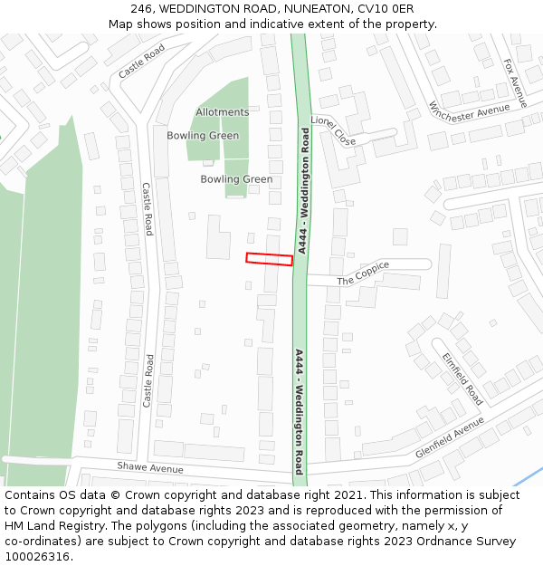 246, WEDDINGTON ROAD, NUNEATON, CV10 0ER: Location map and indicative extent of plot