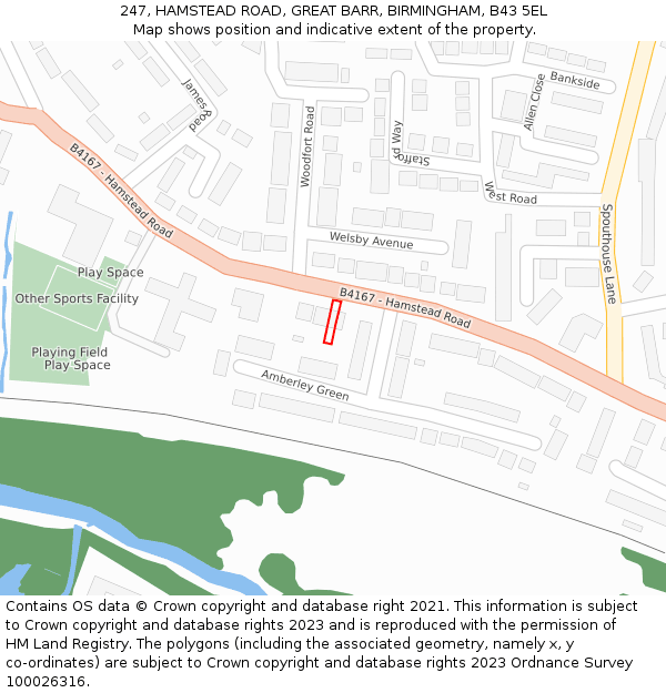247, HAMSTEAD ROAD, GREAT BARR, BIRMINGHAM, B43 5EL: Location map and indicative extent of plot