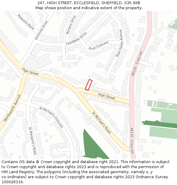 247, HIGH STREET, ECCLESFIELD, SHEFFIELD, S35 9XB: Location map and indicative extent of plot