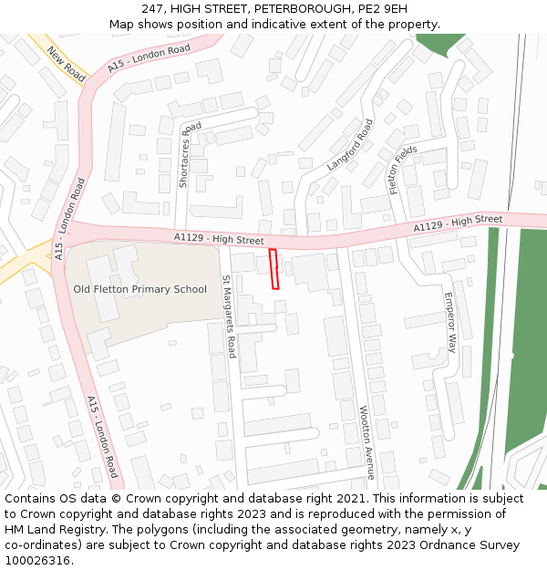 247, HIGH STREET, PETERBOROUGH, PE2 9EH: Location map and indicative extent of plot