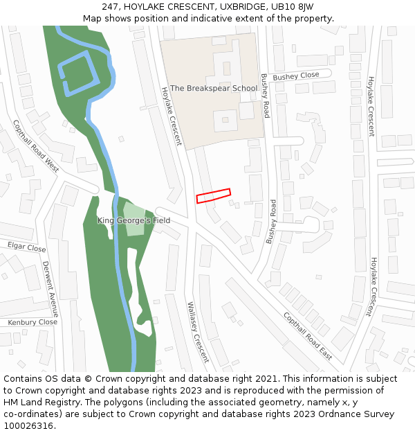 247, HOYLAKE CRESCENT, UXBRIDGE, UB10 8JW: Location map and indicative extent of plot