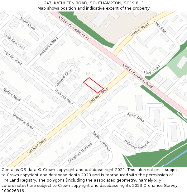 247, KATHLEEN ROAD, SOUTHAMPTON, SO19 8HF: Location map and indicative extent of plot