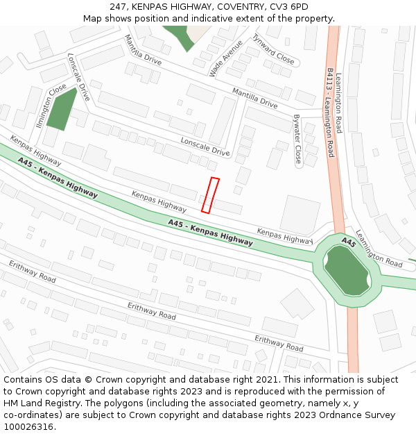 247, KENPAS HIGHWAY, COVENTRY, CV3 6PD: Location map and indicative extent of plot
