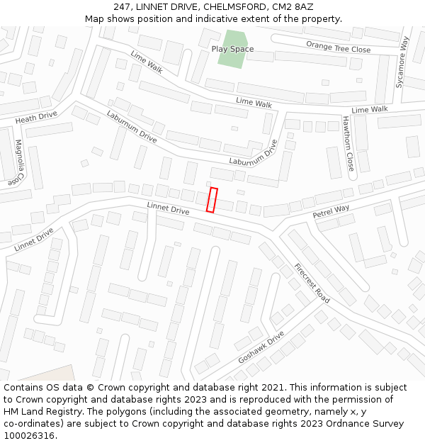 247, LINNET DRIVE, CHELMSFORD, CM2 8AZ: Location map and indicative extent of plot