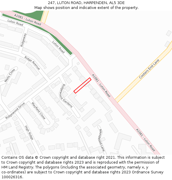 247, LUTON ROAD, HARPENDEN, AL5 3DE: Location map and indicative extent of plot