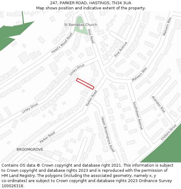 247, PARKER ROAD, HASTINGS, TN34 3UA: Location map and indicative extent of plot