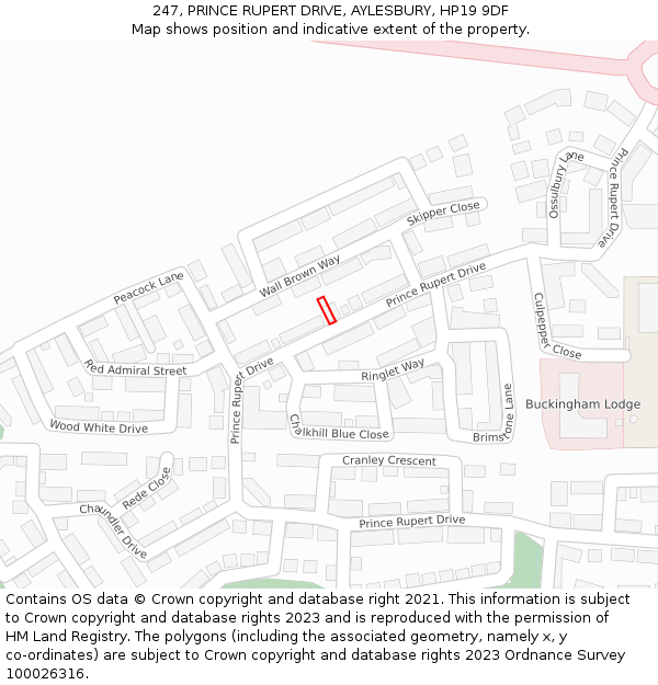 247, PRINCE RUPERT DRIVE, AYLESBURY, HP19 9DF: Location map and indicative extent of plot