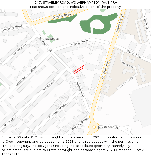 247, STAVELEY ROAD, WOLVERHAMPTON, WV1 4RH: Location map and indicative extent of plot