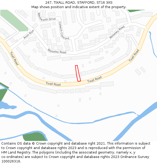 247, TIXALL ROAD, STAFFORD, ST16 3XS: Location map and indicative extent of plot