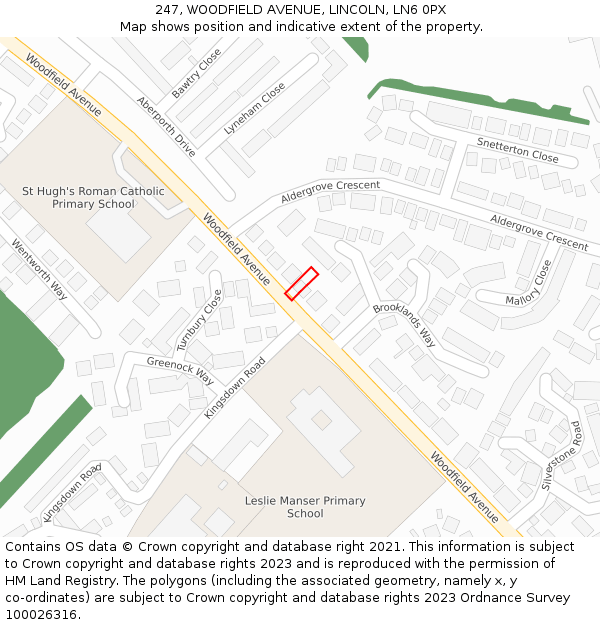247, WOODFIELD AVENUE, LINCOLN, LN6 0PX: Location map and indicative extent of plot