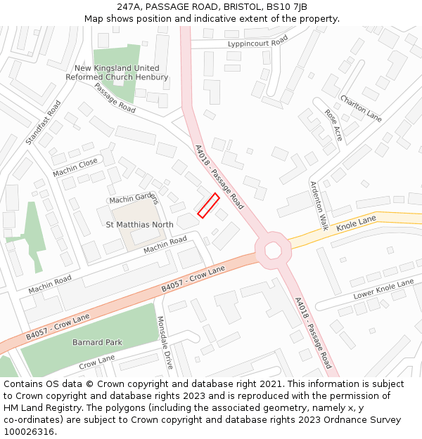 247A, PASSAGE ROAD, BRISTOL, BS10 7JB: Location map and indicative extent of plot