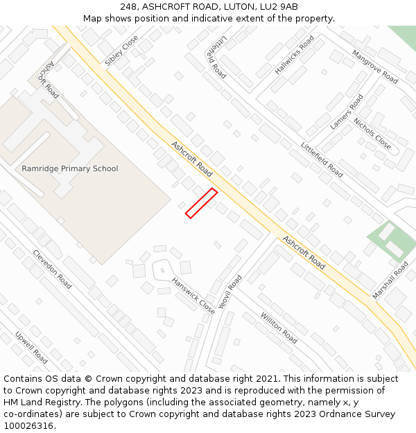 248, ASHCROFT ROAD, LUTON, LU2 9AB: Location map and indicative extent of plot