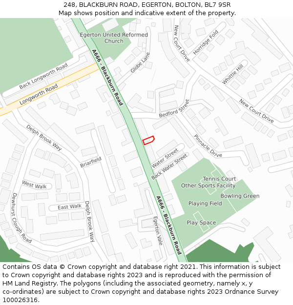 248, BLACKBURN ROAD, EGERTON, BOLTON, BL7 9SR: Location map and indicative extent of plot