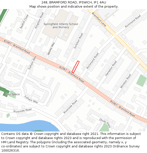 248, BRAMFORD ROAD, IPSWICH, IP1 4AU: Location map and indicative extent of plot