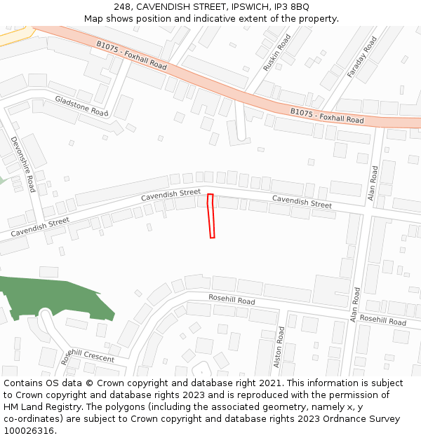 248, CAVENDISH STREET, IPSWICH, IP3 8BQ: Location map and indicative extent of plot