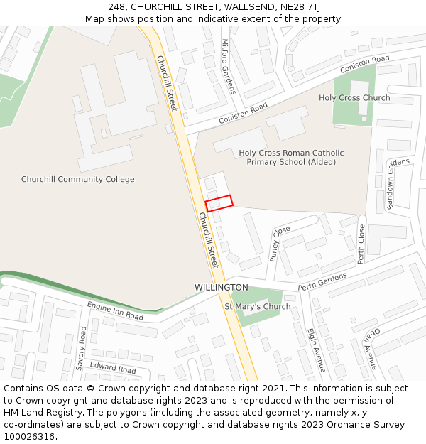 248, CHURCHILL STREET, WALLSEND, NE28 7TJ: Location map and indicative extent of plot