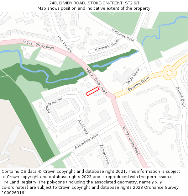 248, DIVIDY ROAD, STOKE-ON-TRENT, ST2 9JT: Location map and indicative extent of plot
