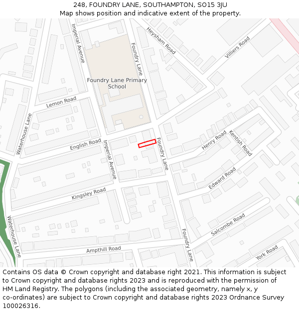 248, FOUNDRY LANE, SOUTHAMPTON, SO15 3JU: Location map and indicative extent of plot