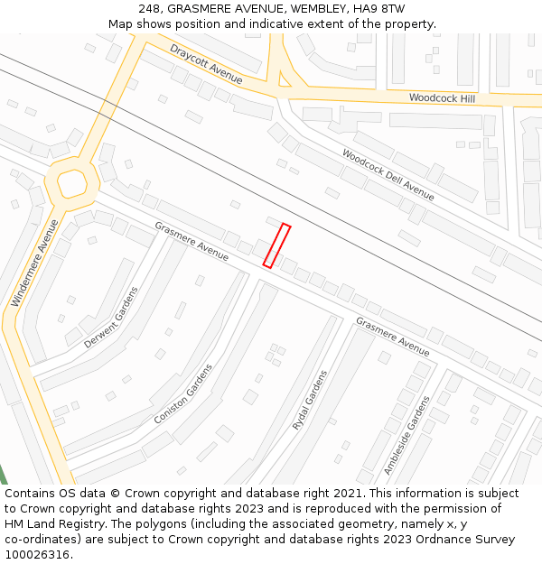 248, GRASMERE AVENUE, WEMBLEY, HA9 8TW: Location map and indicative extent of plot