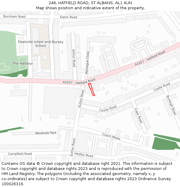 248, HATFIELD ROAD, ST ALBANS, AL1 4UN: Location map and indicative extent of plot