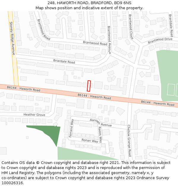248, HAWORTH ROAD, BRADFORD, BD9 6NS: Location map and indicative extent of plot