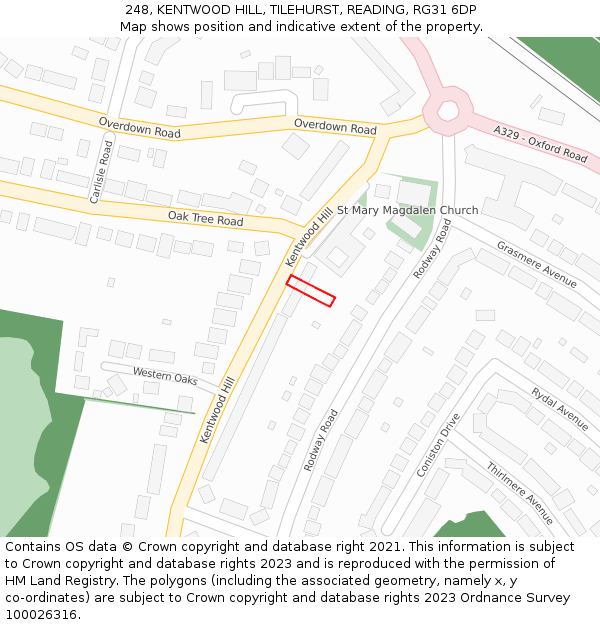 248, KENTWOOD HILL, TILEHURST, READING, RG31 6DP: Location map and indicative extent of plot