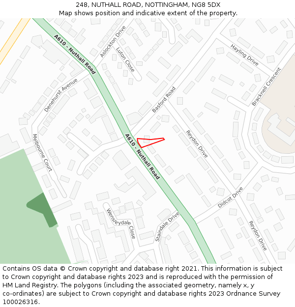 248, NUTHALL ROAD, NOTTINGHAM, NG8 5DX: Location map and indicative extent of plot