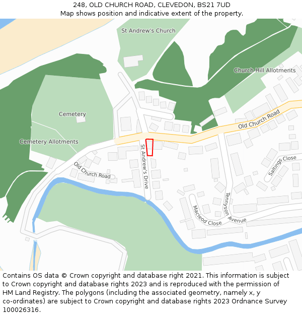 248, OLD CHURCH ROAD, CLEVEDON, BS21 7UD: Location map and indicative extent of plot