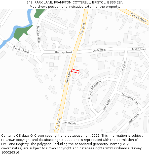 248, PARK LANE, FRAMPTON COTTERELL, BRISTOL, BS36 2EN: Location map and indicative extent of plot