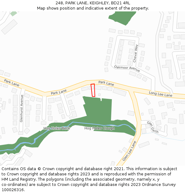 248, PARK LANE, KEIGHLEY, BD21 4RL: Location map and indicative extent of plot