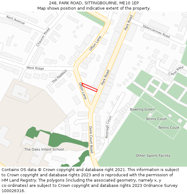 248, PARK ROAD, SITTINGBOURNE, ME10 1EP: Location map and indicative extent of plot