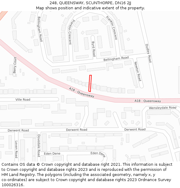 248, QUEENSWAY, SCUNTHORPE, DN16 2JJ: Location map and indicative extent of plot