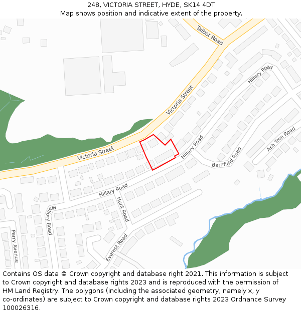 248, VICTORIA STREET, HYDE, SK14 4DT: Location map and indicative extent of plot