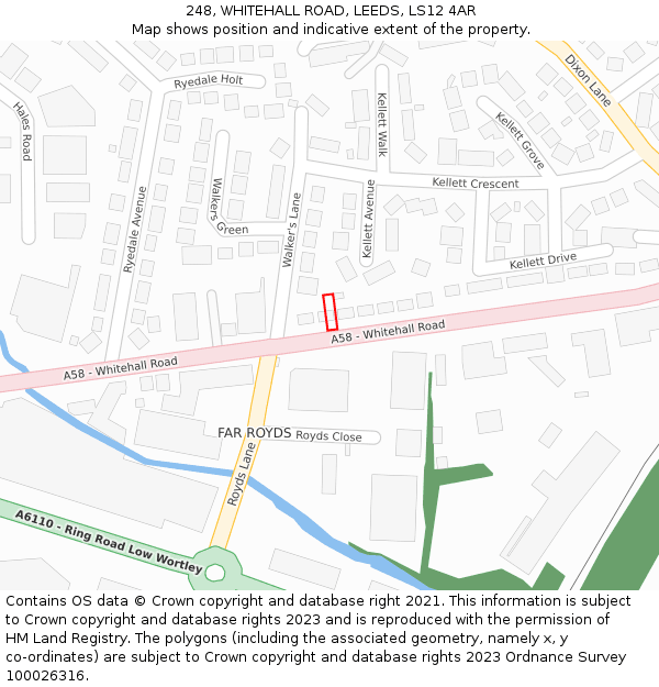 248, WHITEHALL ROAD, LEEDS, LS12 4AR: Location map and indicative extent of plot