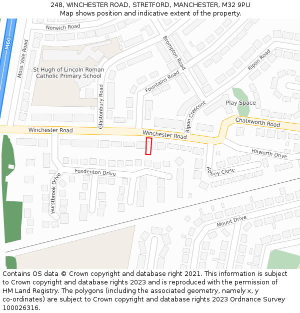 248, WINCHESTER ROAD, STRETFORD, MANCHESTER, M32 9PU: Location map and indicative extent of plot