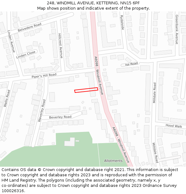 248, WINDMILL AVENUE, KETTERING, NN15 6PF: Location map and indicative extent of plot