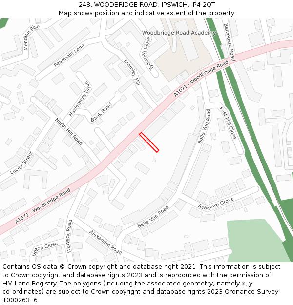 248, WOODBRIDGE ROAD, IPSWICH, IP4 2QT: Location map and indicative extent of plot