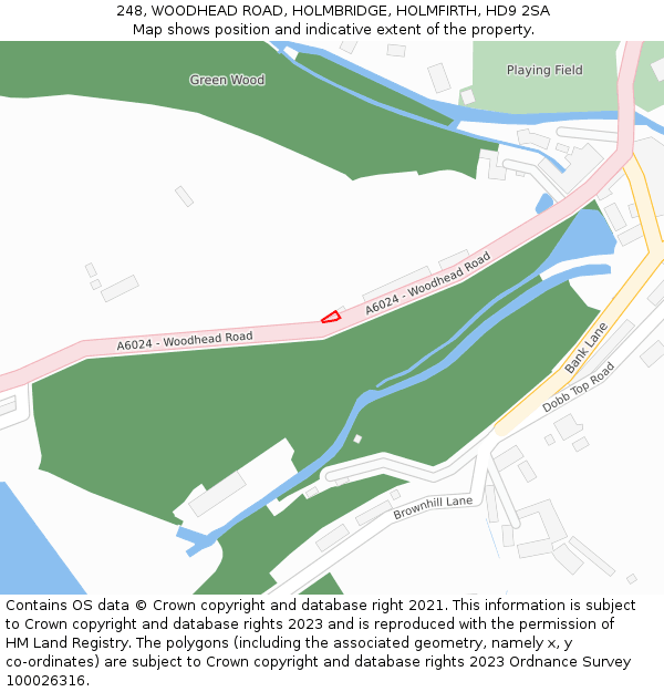 248, WOODHEAD ROAD, HOLMBRIDGE, HOLMFIRTH, HD9 2SA: Location map and indicative extent of plot