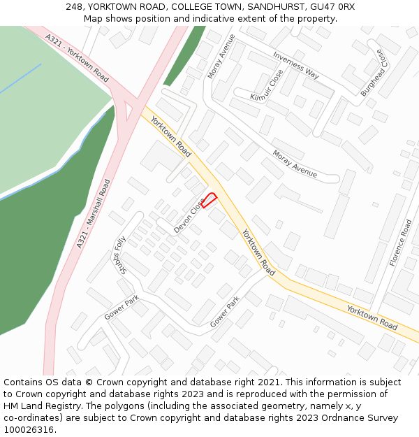 248, YORKTOWN ROAD, COLLEGE TOWN, SANDHURST, GU47 0RX: Location map and indicative extent of plot