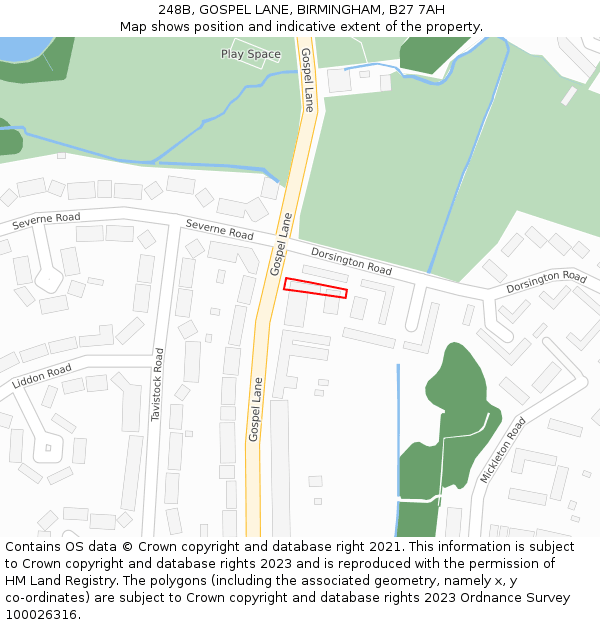 248B, GOSPEL LANE, BIRMINGHAM, B27 7AH: Location map and indicative extent of plot