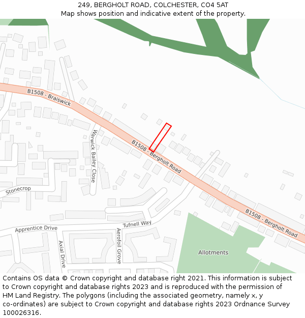 249, BERGHOLT ROAD, COLCHESTER, CO4 5AT: Location map and indicative extent of plot