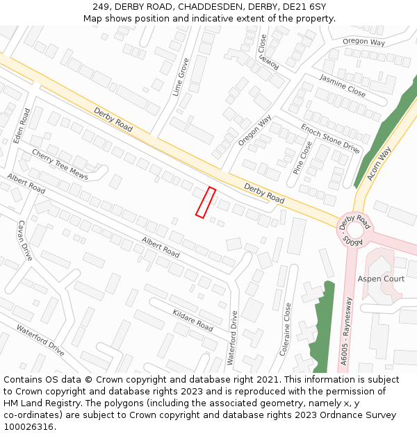 249, DERBY ROAD, CHADDESDEN, DERBY, DE21 6SY: Location map and indicative extent of plot