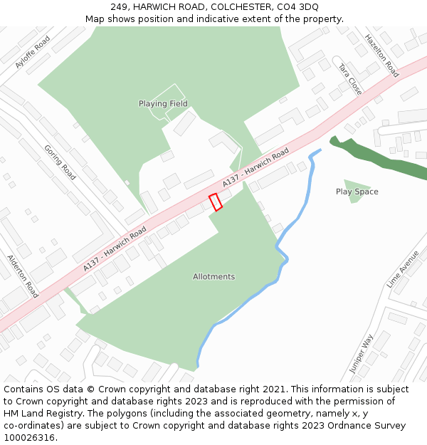 249, HARWICH ROAD, COLCHESTER, CO4 3DQ: Location map and indicative extent of plot
