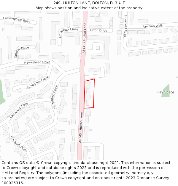 249, HULTON LANE, BOLTON, BL3 4LE: Location map and indicative extent of plot
