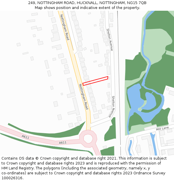249, NOTTINGHAM ROAD, HUCKNALL, NOTTINGHAM, NG15 7QB: Location map and indicative extent of plot