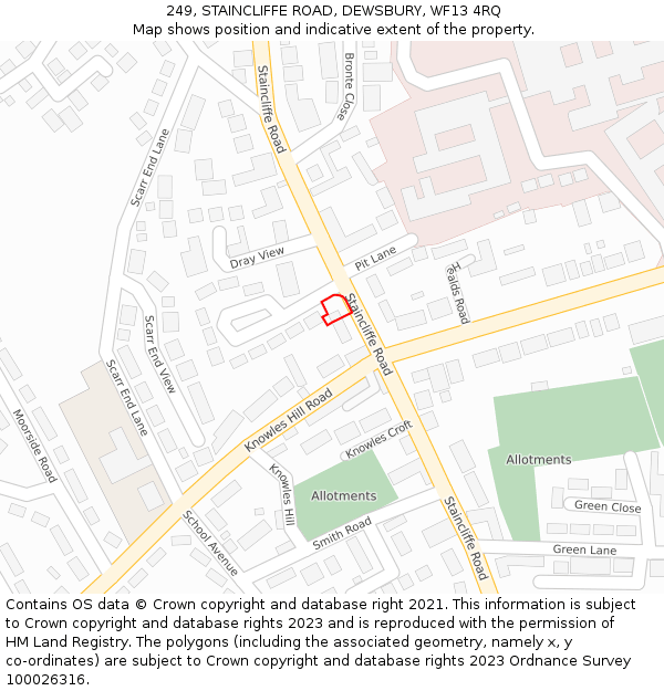 249, STAINCLIFFE ROAD, DEWSBURY, WF13 4RQ: Location map and indicative extent of plot